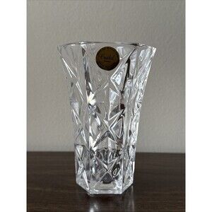 vTG Cristal France Crystal Hexagon Bud Vase 5” tall x 3.25" wide Star Geometric